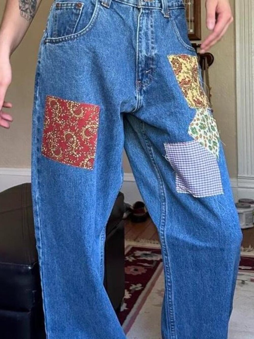 Arizona Jeans Patchwork Jeans with multicolored Fabric Patches